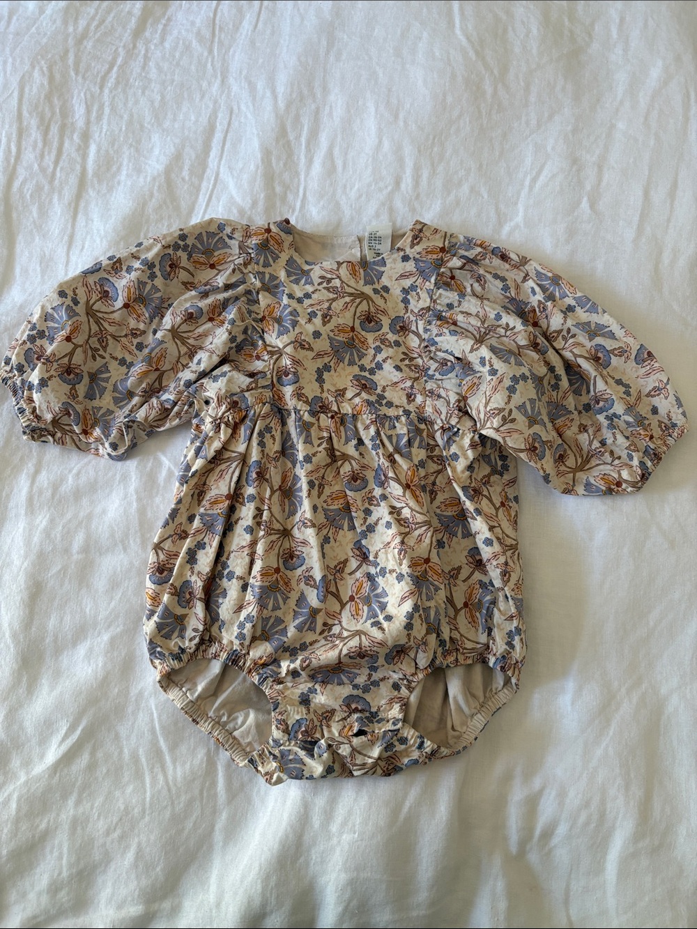 H&M Floral Puff Sleeve Baby Bodysuit in Cream, Blue, Brown